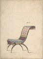 Design for an Empire Chair, Anonymous, French, 18th century, Pen and brown ink, watercolor.  Framing lines in pen and black ink.