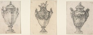Three Designs for Covered Vases, Anonymous, French, 18th century, Graphite