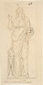 Female Figure with Tripod, Anonymous, French, 18th century, Graphite, pen and brown ink; framing lines in graphite