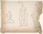 Studies of Female Statues, Anonymous, French, 18th century, Graphite, pen and black ink