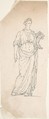 Drawing of Female Statue with Cornucopia, Anonymous, French, 18th century, Graphite, pen and black ink
