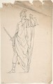 Drawing of Female Statue with Sword and Scale, Anonymous, French, 18th century, Graphite, pen and black ink