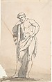 Drawing after Male Statue Leaning on Tree Trunk, Anonymous, French, 18th century, Graphite, pen and black ink, brush and gray wash
