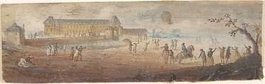 Designs for Top and Four Sides of a Snuffbox with Scenes depicting the Ascent of a Hot Air Balloon, Anonymous, French, 18th century, Gouache