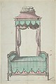 Design for a Bed and a Canopy, Anonymous, French, 18th century, Pen and black ink, brush and brown and gray wash, watercolor