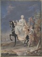 Portrait of Maria Theresa, queen of Hungary and Bohemia, on horseback, Anonymous, French, 18th century  French, Watercolor on vellum
