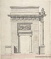 Side Elevation of a Triumphal Arch, Anonymous, French, 18th century, Pen and black ink, brush and gray and rose wash