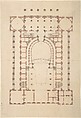 Design for a Theatre, Anonymous, French, 18th century, Pen and black ink, brush and rose wash over graphite.