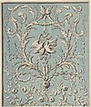 Design for Upright Decorative Panels, Anonymous, French, 18th century, Pen and gray ink, brush and gray wash with background in brush and blue wash. Cut at the bottom.