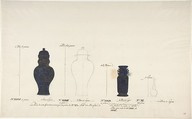 Design for Four Vases, Anonymous, French, 18th century, Pen and brown ink, black chalk, and watercolor