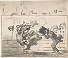 Un Coup de Vent non Prédit par Mathieu (de la Drôme), Plate 1 of Croquis d'Hiver, Honoré Daumier (French, Marseilles 1808–1879 Valmondois), Lithograph with notations in pen