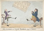 Billy Lackbeard and Charley Blackbeard playing at Football, Thomas Rowlandson  British, Hand-colored etching