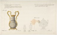 Design for Four Vases, Anonymous, French, 18th century, Pen and brown ink, watercolor, and black chalk
