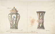Designs for Two Porcelain Vases, Anonymous, French, 18th century French, Pen and brown ink, watercolor, and graphite