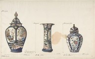 Design for Three Vases, Anonymous, French, 18th century, Pen and brown ink, watercolor, and graphite