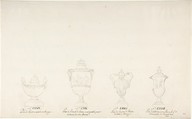 Design for Four Vases, Anonymous, French, 18th century, Pen and brown ink, and black chalk