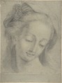 Head of a Woman, Anonymous, French, 17th century, Black chalk on gray paper
