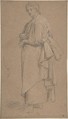 Man in Roman Toga, Anonymous, French, 18th century, Black chalk, heightened with white chalk, on brown paper