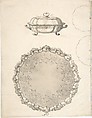 Designs for Two Silver Serving Dishes and Trays, Anonymous, French, 19th century, Pen and black ink, brush and gray wash
