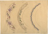 Three Designs for Plate Borders, Anonymous, French, 19th century French, Graphite, watercolor, and gold paint. Framing lines in graphite.