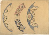 Three Designs for Plate Borders, Anonymous, French, 19th century French, Graphite, watercolor, and gold glit. Framing lines in graphite.