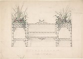 Design for Chinois Bench and Planters, Anonymous, French, 19th century, Graphite and watercolor