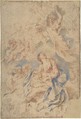 Nativity with Angels, Giovanni Benedetto Castiglione (Il Grechetto)  Italian, Brush, red, blue, and brown paint, on beige paper