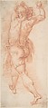 Figure of a Man Throwing Stones (recto); Study of a Man (?) (verso), Cavaliere d'Arpino (Giuseppe Cesari) (Italian, Arpino 1568–1640 Rome), Red chalk (recto); black chalk (verso)