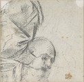 Head of a Bearded Man Looking to Upper Right (recto); Head of an Old Man and a Drapery Study (verso), Giacomo Cavedone (Italian, Sassuolo 1577–1660 Bologna), Black chalk (recto and verso)