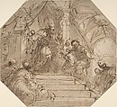 Presentation of the Virgin in the Temple, Valerio Castello (Italian, Genoa 1624–1659 Genoa), Pen and brown ink, brush and brown wash, over black chalk