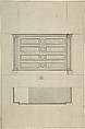 Design for Furniture, Anonymous, French, 19th century, Pen and black ink, brush and gray wash.  Framing lines in pen and black ink.