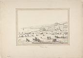 View of Naples: Villa Reale, Anonymous, French, 19th century, Pen and black ink, brush and gray wash.  Framing lines in pen and brown ink, brush and brown wash.