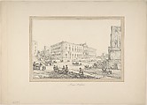 View of Naples: Musée Borbonio, Anonymous, French, 19th century, Pen and black ink, graphite.  Framing lines in pen and brown ink, brush and brown wash.