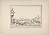 View of Naples: Place Royale, Anonymous, French, 19th century, Pen and black ink, brush and gray wash.  Framing lines in pen and brown ink, brush and brown wash.