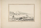 Gaeta, Anonymous, French, 19th century, Pen and black ink, brush and gray wash.  Framing lines in pen and brown ink, brush and brown wash.