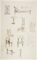 Sketches of Furniture, Anonymous, French, 19th century, Graphite, pen and brown ink