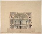 Design for the Interior Elevation of a Theater, Anonymous, French, 19th century, Pen and black ink, watercolor
