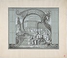 Design for a Stage Set, Anonymous, French, 19th century, Graphite, brush and gray wash, heightened with white on blue paper