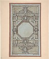 Design for Ceiling Decoration, Anonymous, French, 19th century, Graphite, pen and brown and black ink, brush and brown wash on blue paper.