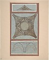 Designs for Decoration of Vaults, Anonymous, French, 19th century, Graphite, pen and black and brown ink, brush and brown wash on blue paper