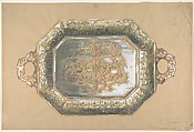 Design for an Embossed Silver Platter, Anonymous, French, 19th century, Graphite, watercolor, gouache