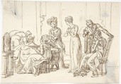 A Bedroom Scene, Anonymous, French, 19th century, Graphite, pen and brown ink