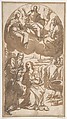 The Martyrdom of Saint Lucy (Her Last Communion before Being Dragged by Oxen), Giovanni Battista Maganza il Giovane  Italian, Pen and brown ink, brush and brown wash, over black chalk