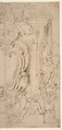 Right and Part of the Left Half of a Design for a Cartouche, Michelangelo Colonna (?) Italian, Pen and ink, over faint traces of black chalk