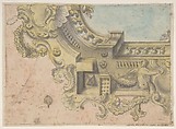 Design for a Decorated Ceiling with Putti and Garlands and a Forshortening of a Balustrade Around an Oculus., Workshop assistant of Michelangelo Colonna (Italian, Ravenna/Como 1604–1687 Bologna), Pen and black ink, brush with pink, yellow, blue and gray wash, over traces of graphite