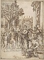 The Triumph of Nature Over Art (design for an engraving of 'De Florum Cultura'), Pietro da Cortona (Pietro Berrettini) (Italian, Cortona 1596–1669 Rome), Pen and brown ink, brush and brown wash, over black chalk