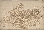 Sea Battle, Pietro da Cortona (Pietro Berrettini) (Italian, Cortona 1596–1669 Rome), Brush and brown wash