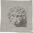 Design for a Lion's Head Relief, Anonymous, French, 19th century, Graphite, black chalk, brush and black wash; framing lines in brush and black wash