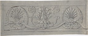 Design for a Decorative Frieze, Anonymous, French, 19th century, Graphite, black chalk, brush and brown wash, heightened with white; framing lines in black chalk