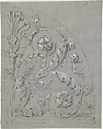 Design for Sculpted Ornament, Anonymous, French, 19th century, Graphite, black chalk, heightened with white